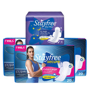 Stayfree Secure XL Cottony Sanitary Napkins with Wings for women, Extra Large (30 Count) with Stayfree Dry Max All Night XL Sanitary Napkins 7 Count