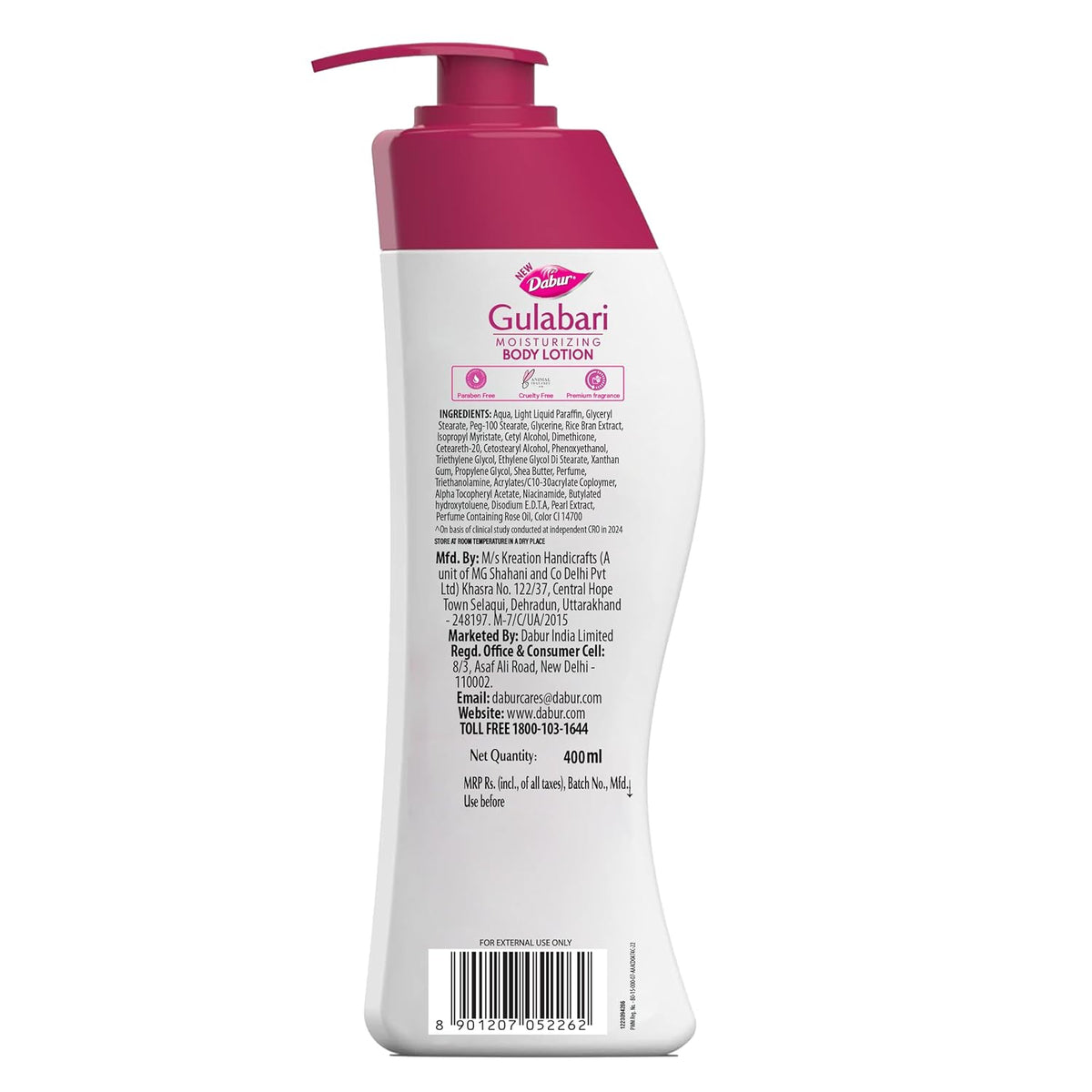 Dabur Gulabari Moisturizing Body Lotion – 400 ml | For Men & Women | Dry Skin Care | With 100% Organic Rose Oil & Shea Butter | Dermatologically Tested | Paraben Free | 72 Hour Moisturisation