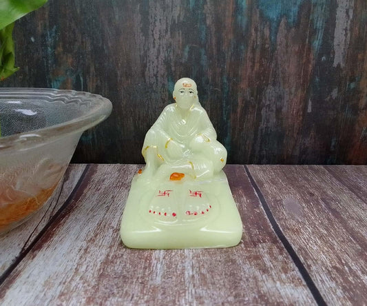 SHINDE EXPORTS shirdi saibaba Radium Marble Idol for car Dashboard Statue Home Murty Pooja Room