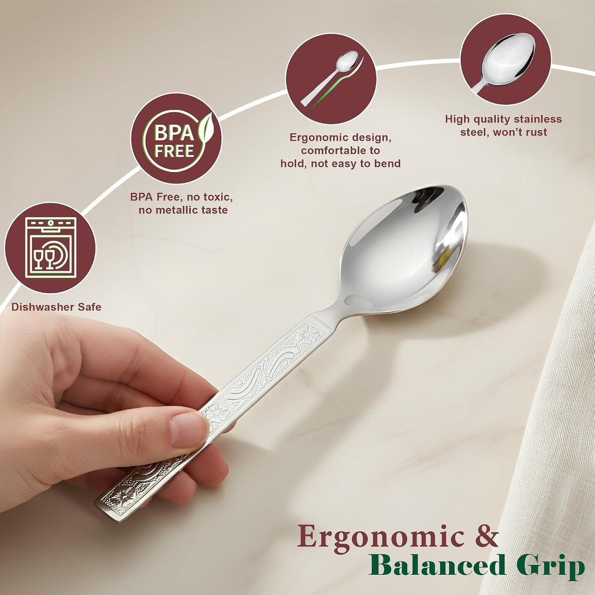 Parage 12 Pieces Stainless Steel Dinner/Table Spoons, Length 15.5 cm, Set of 12, Silver (Delux)