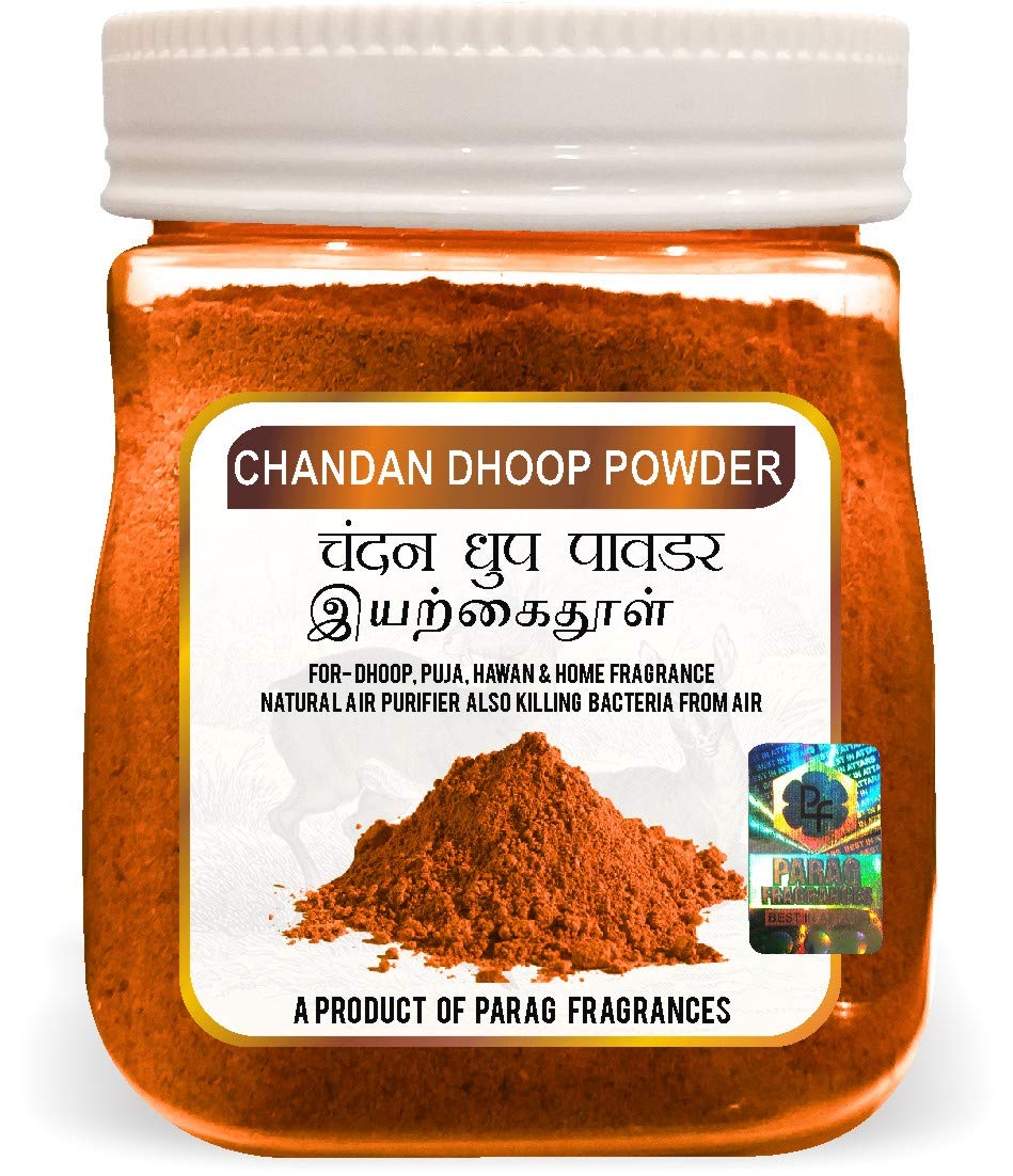 Parag Fragrances Chandan Dhoop Powder for Pooja, Hawan, Home Fragrance and Dhoop / 250 Gram Pack/with Plate and Cone Maker