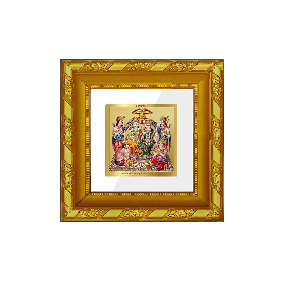 Diviniti Ram Darbar Gold Plated Wall Photo Frame, Table Décor| DG Frame 103 Size 1A and 24K Gold Plated Foil| Religious Photo Frame Idol For Pooja, Gifts Items (10.8 CM X 10.8 CM)