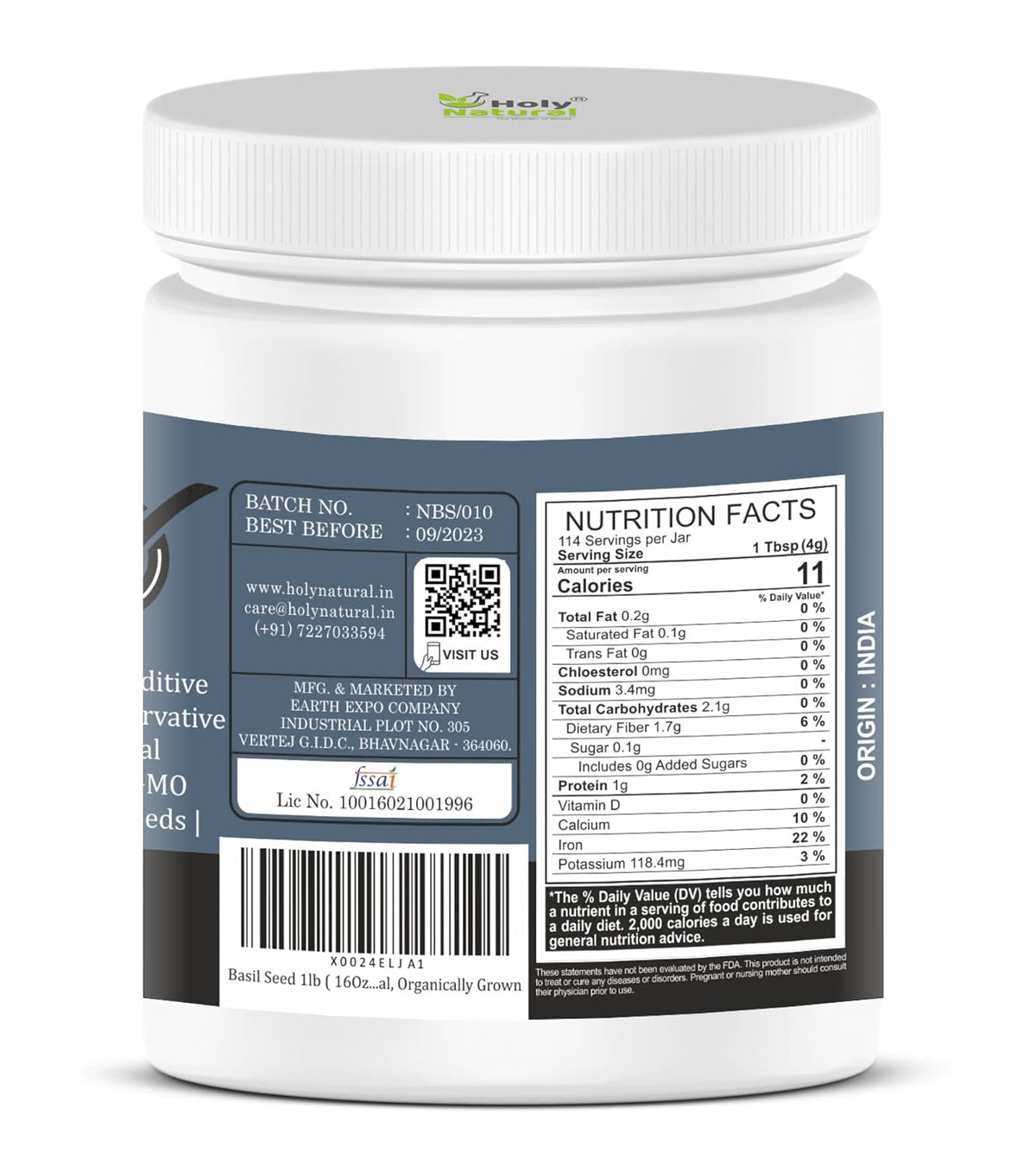 Holy Natural Basil Seed (454gm) Tukmaria, Sabja Seeds, For Salad Dressing, Pasta Topping, Juice, Milk Shake & Cold Drink. Best for Dental Health, Weight Management, Blood Sugar, and Bones.