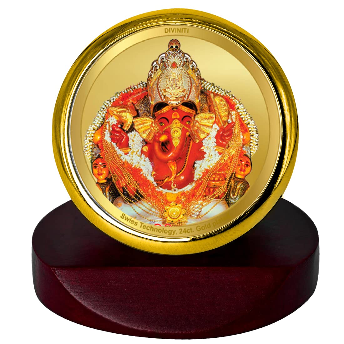 DIVINITI 24K Gold Plated Religious Car Dashboard Frame | Premium God Idol Frame for Car, Home Mandir & Office Table | Spiritual Gift, Decorative Showpiece | Siddhivinayak