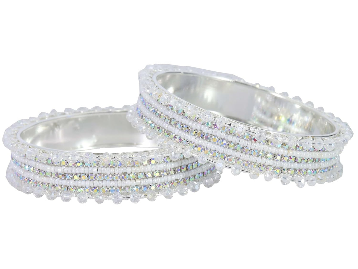 NMII Stylish Pearls & Zircon Diamond Stone Metal Bangles For Women and Girls | Fancy Women's Bangles Bracelet | Metallic Bangles kada | Trendy Bangles Fashion Jewellery- Set of 2