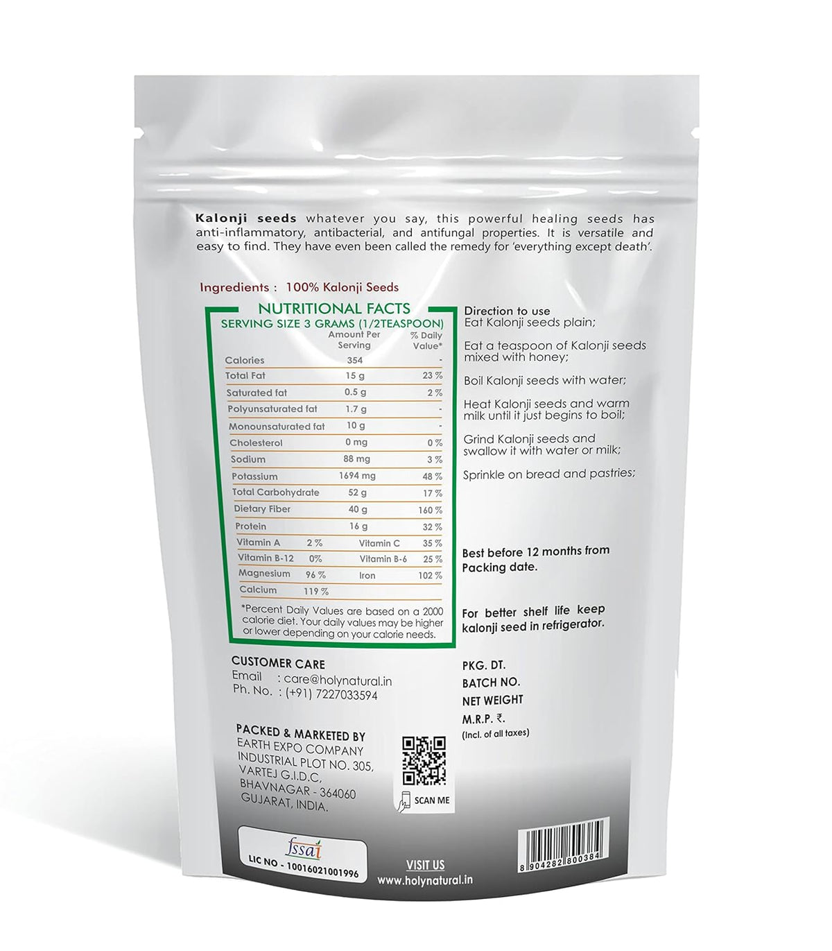 Holy Natural Kalonji Seeds – 400 Gm | Also called Black Seeds, Nigella Sativa and Black Cumin Seeds | Bold and Unique Seeds Flavor