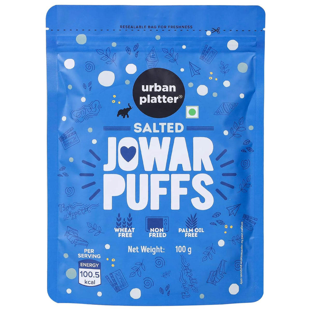 Urban Platter Jowar Puffs, 100g (Gluten-Free | Palm Oil-Free | Baked, Not Fried | Light & Crunchy | Sorghum Puffs)