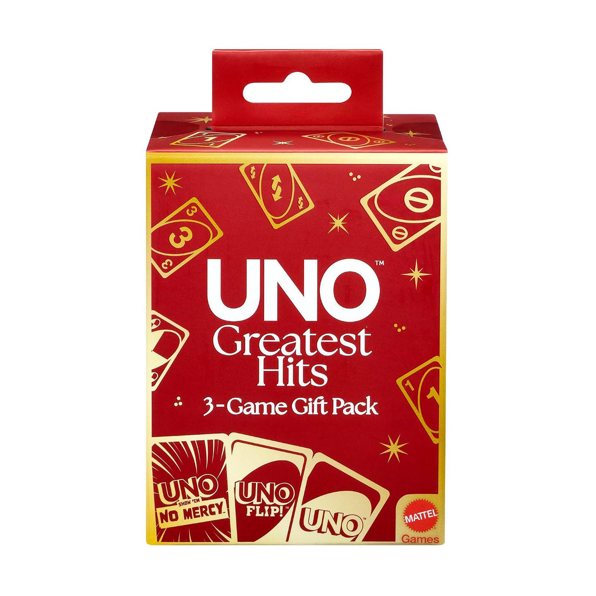 Mattel Games UNO Greatest Hits Gift Pack with 3 Card Games, UNO, UNO Flip & UNO Show ‘em No Mercy for Kids, Teens, Grown-Ups & Family Nights & Parties