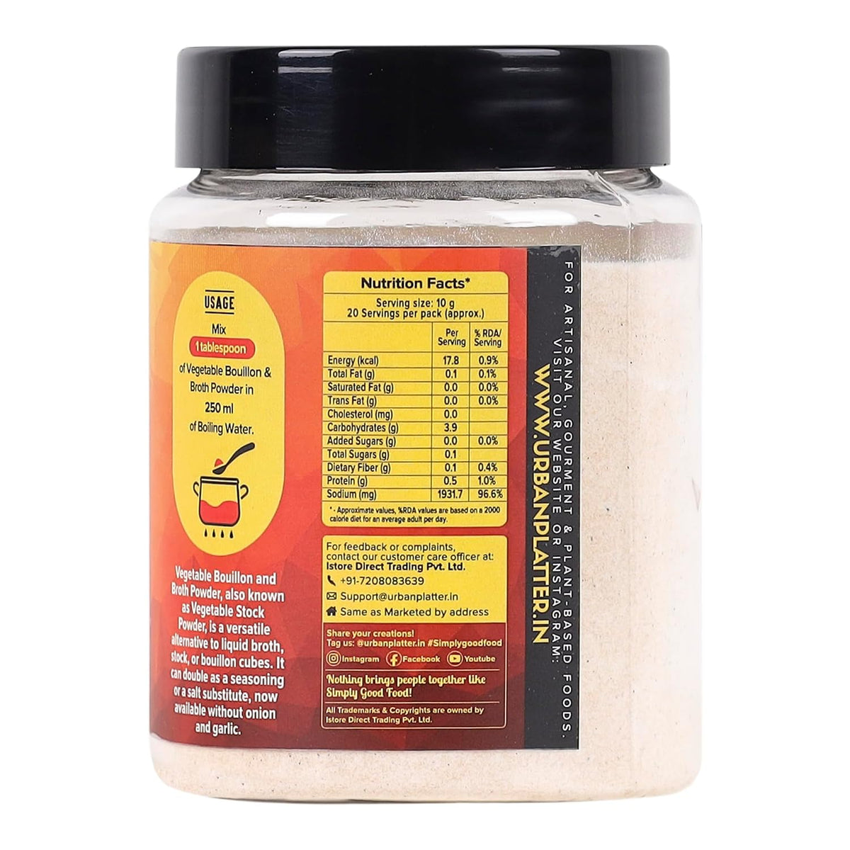 Urban Platter No Onion No Garlic Bouillon & Broth Powder, 200g (Plant-Based | Instant Vegetable Stock | Jain-Friendly | Umami-Rich)