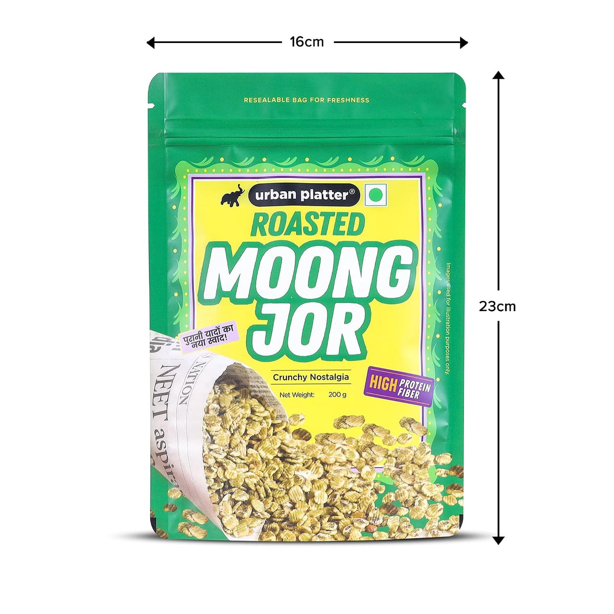 Urban Platter Roasted Moong Jor, 200g (High Protein, High Fiber, Palm Oil Free | Non Fried Nostalgic Indian Snack | Flattened Whole Mung Beans)