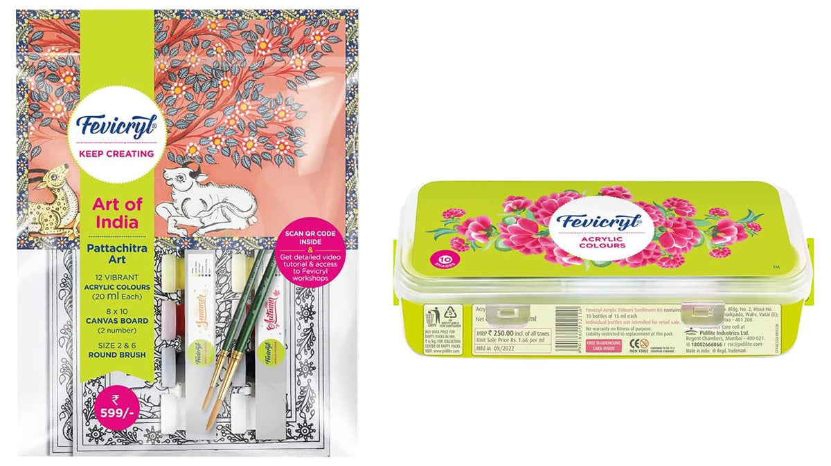 Fevicryl DIY Self Painting Art of India Kit & Pidilite Acrylic Colours Sunflower Kit