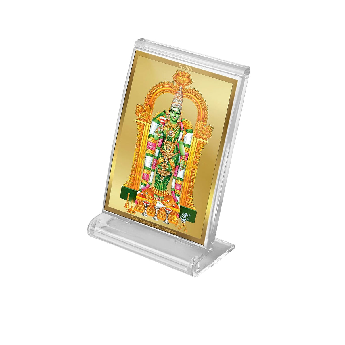 DIVINITI 24K Gold Plated Religious Car Dashboard Frame | Premium God Idol Frame for Car, Home Mandir & Office Table | Spiritual Gift, Decorative Showpiece | Meenakshi