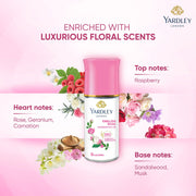 Yardley London English Rose Underarm Deodorant Roll On | With Licorirce Extract & Floral Extracts | Smooth & Eventoned Underarms | 48 H Long Lasting Floral Scent| 0% Alcohol & Dermat Approved | For Women | 50ml