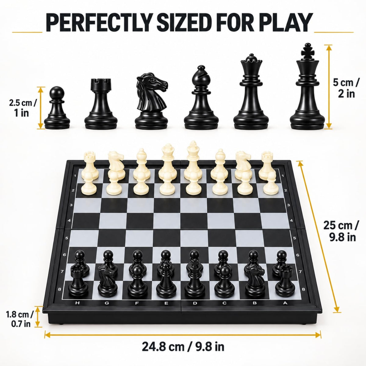 Toy Imagine Magnetic Chess Board Game – Folding Travel Chess Set with Pieces Storage | Portable Strategy Game for Kids & Adults | 2 Player Board Game for Travel, Learning & Fun