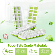 E-COSMOS® Ice Cube Trays, Easy-Release Silicone & Flexible 14-Ice Cube Trays with Spill-Resistant Removable Lid and BPA Free, for Cocktail, Freezer, Stackable Ice Trays (Pack of 1) (Green)