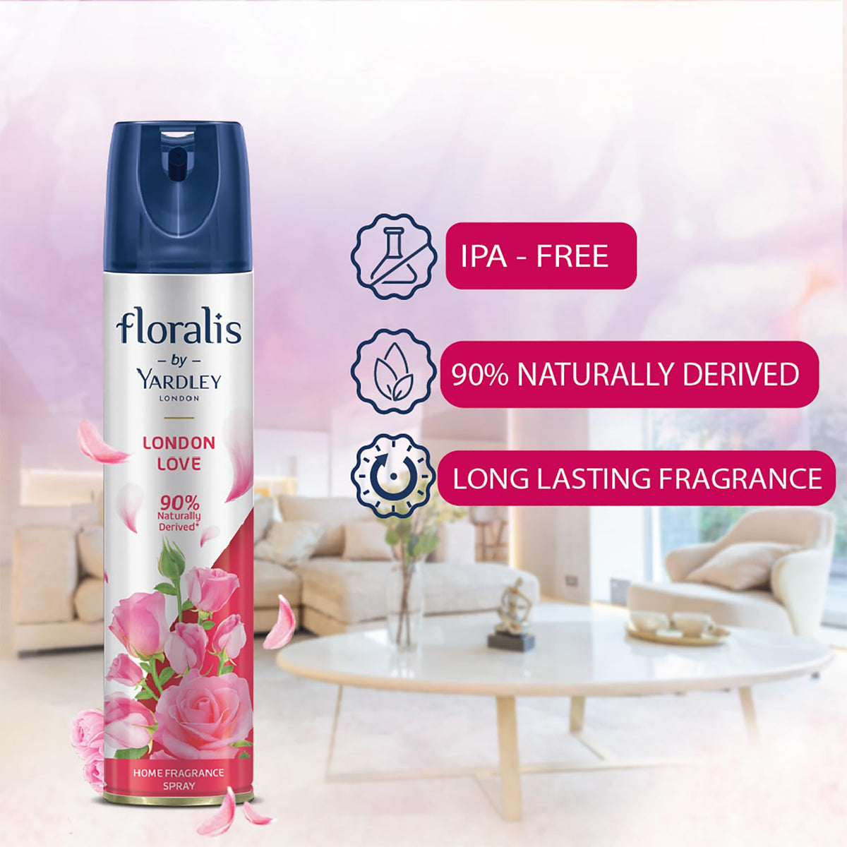 Yardley London Floralis Air Freshener Spray| London Love| Long Lasting Floral Fragrance For Home & Office| Home Fragrance Spray| 90% Naturally Derived| 210Ml (Pack Of 2)