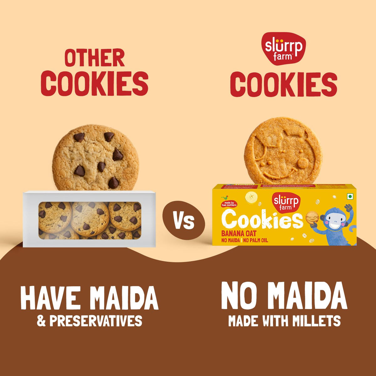 Slurrp Farm No Maida No Palm Oil Banana Oat Multigrain Cookies | Yummy Biscuits made with Oats, Jowar and Whole Wheat Flour | Tasty Cookies for Kids | 80g