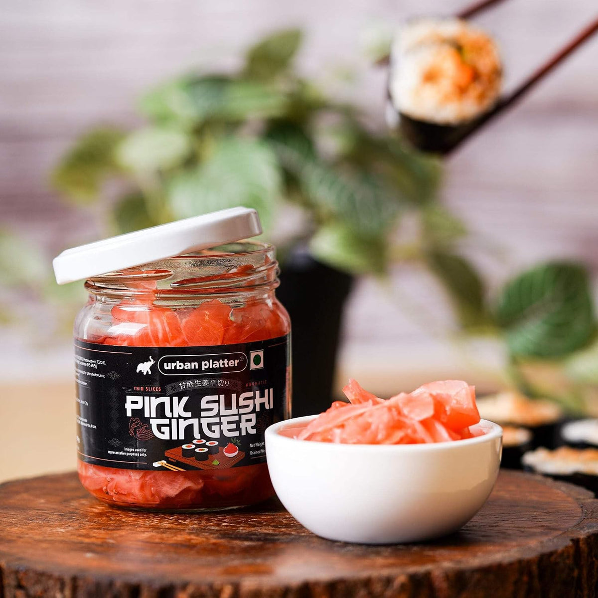 Urban Platter Pink Sushi Ginger, 190g, Drained Weight 110g [Gari, Japanese Style Pickled Ginger, Sushi Ingredient, Thinly Sliced, Perfectly Aromatic]