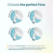 Mother Sparsh FeedoCare Floezy Feeding Bottle Teat/Nipples- Pack of 2, Natural Flow-Wide Neck Teats for 6+ Month Babies | Variable Flow (Y)