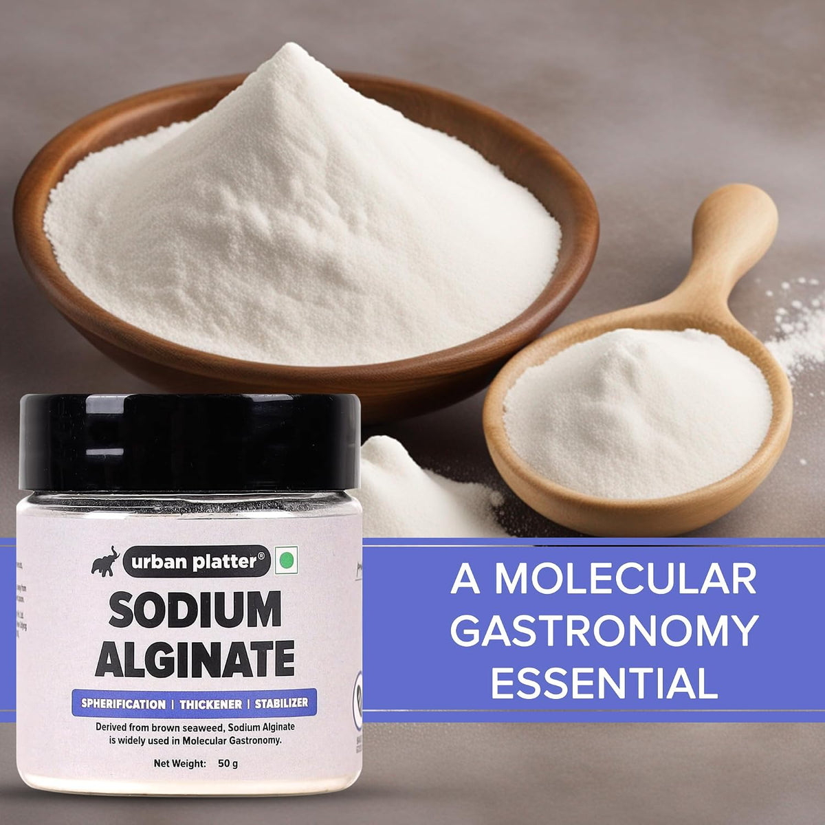 Urban Platter Sodium Alginate Powder, 50g [Food Grade | Molecular Gastronomy | Thickening Agent | Stabilizing Agent | Spherification]