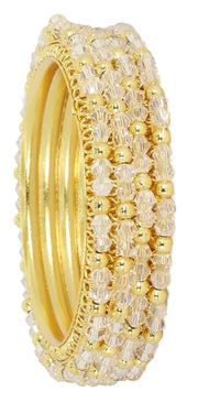 NMII Alloy Metal with White Pearls & Golden Balls Designer Bangles Set For Women & Girls | Kada Set For Women | Traditional Women's Bangles For Wedding, Party, Festive, Occasion Wear- Set of 4