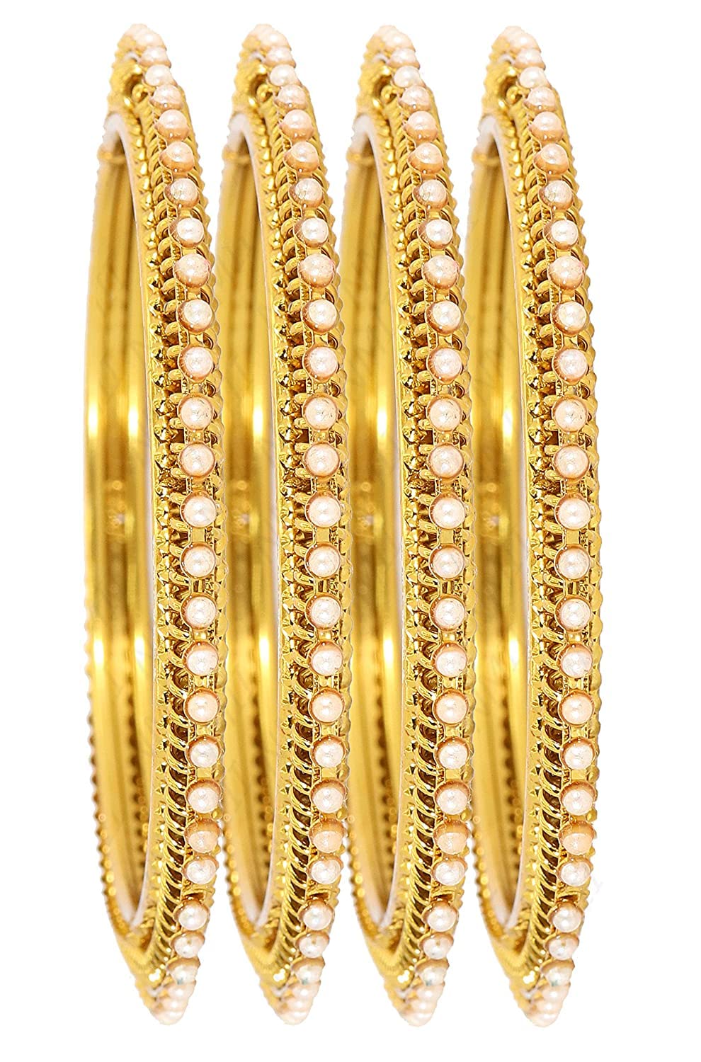 NMII Non-Precious Metal Base Metal with Beads Studded worked Glossy Finished Bangle/Kada Set For Women and Girls