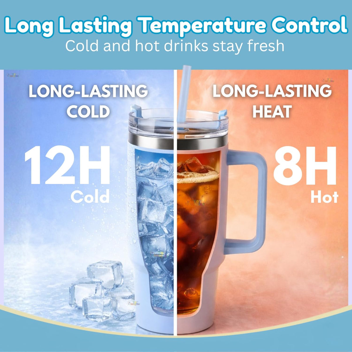 Toy Imagine Stainless Steel Insulated Tumbler with Handle, Lid & Straw | Hot & Cold Large Travel Mug Water Cup for Gym, Office & Outdoor Use | Leakproof | 1200 ml(Blue)