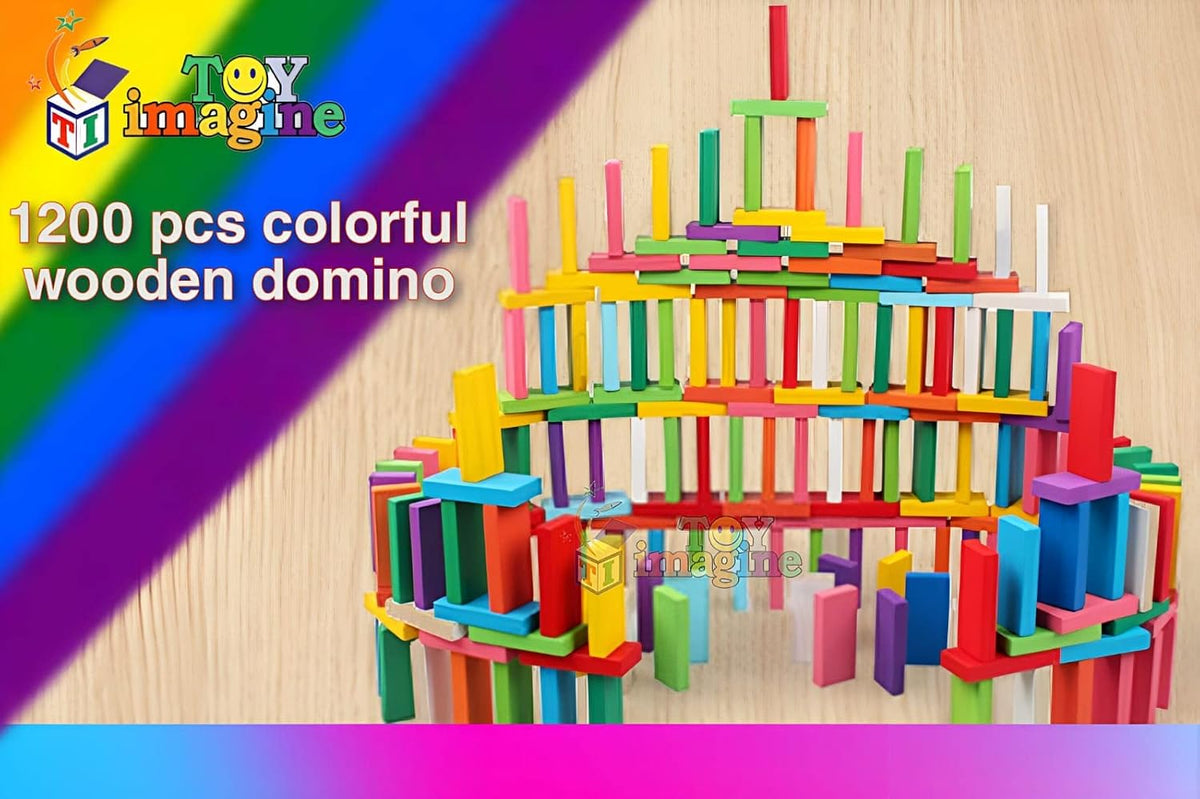 Toy Imagine 1200 Piece Colorful Wooden Domino Block Set for Kids