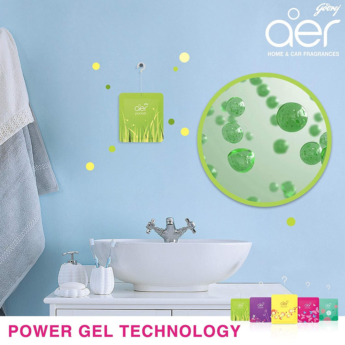 Godrej aer Power Pocket Bathroom Freshener – Jasmine Floral Delight (10g) | Lasts up to 30 days | Germ Protection