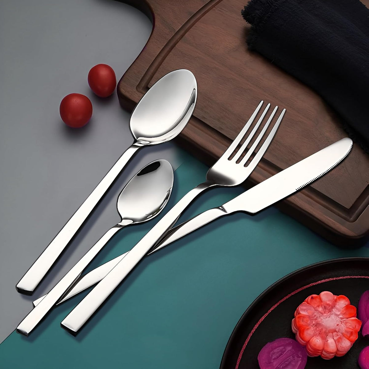 Parage Fantasy Stainless Steel Cutlery Set - Set of 25 (Contains: 6 Table Spoons, 6 Tea Spoons, 6 Forks, 6 Knives, 1 Stand), Spoon Set, Cutlery Set for Dining Table Stylish, Silver