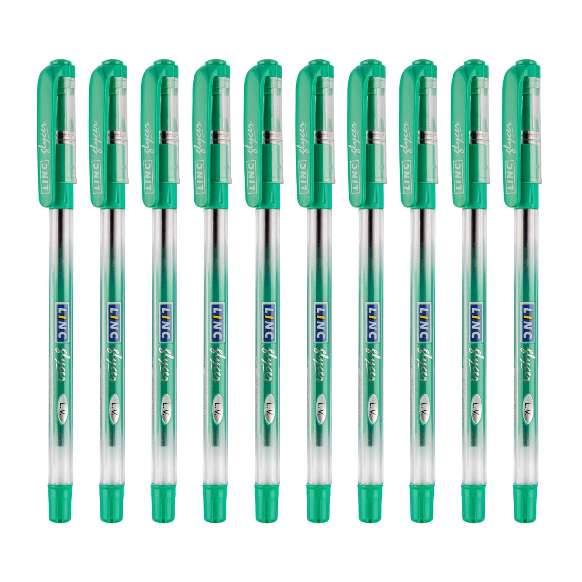 Linc 0.6 mm Glycer Smooth Ball Pen, Wallet Pack (Green Ink, Pack of 10)