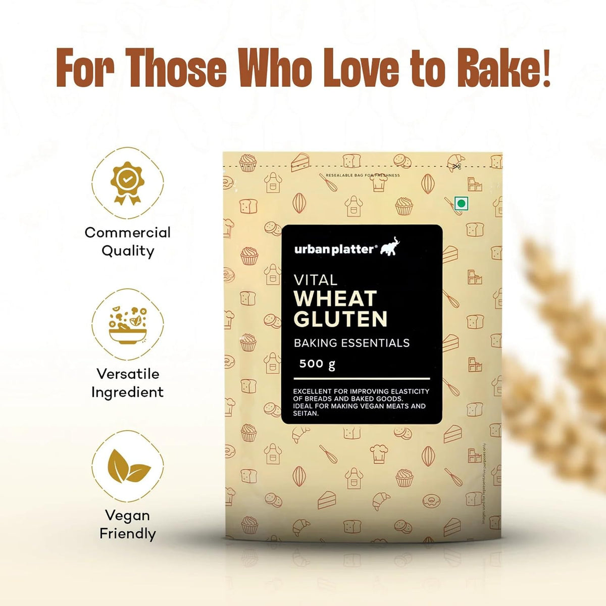 Urban Platter Vital Wheat Gluten, 500g (High-Protein Baking Essential | Key Ingredient for Seitan | Adds Elasticity & Structure | Ideal for Breads)