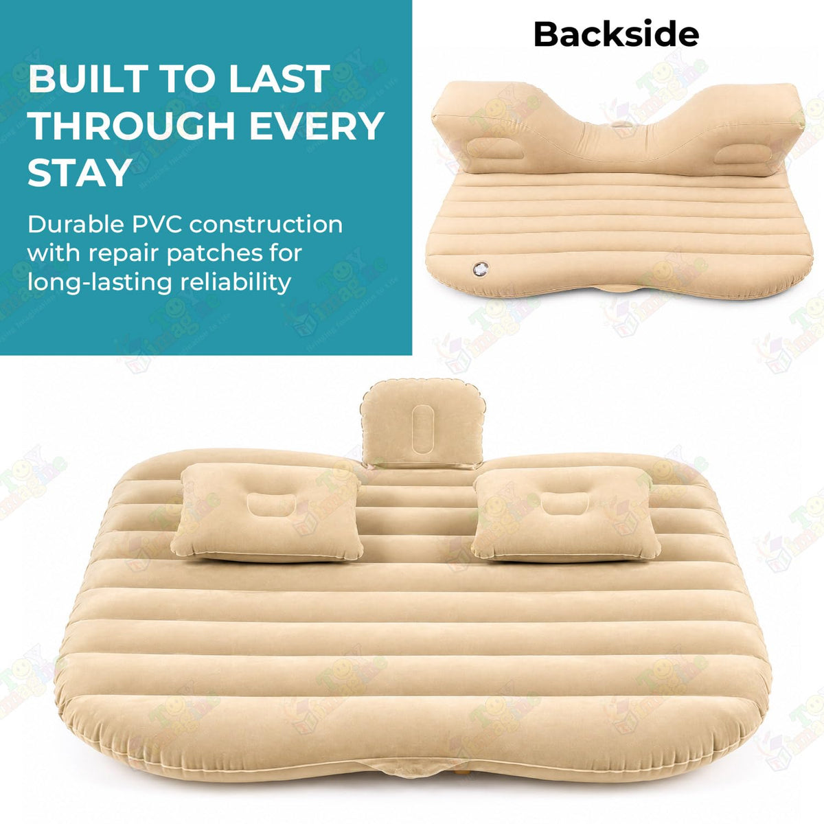 Toy Imagine Inflatable Car Mattress with Pump & 2 Pillows for Travel, Beige
