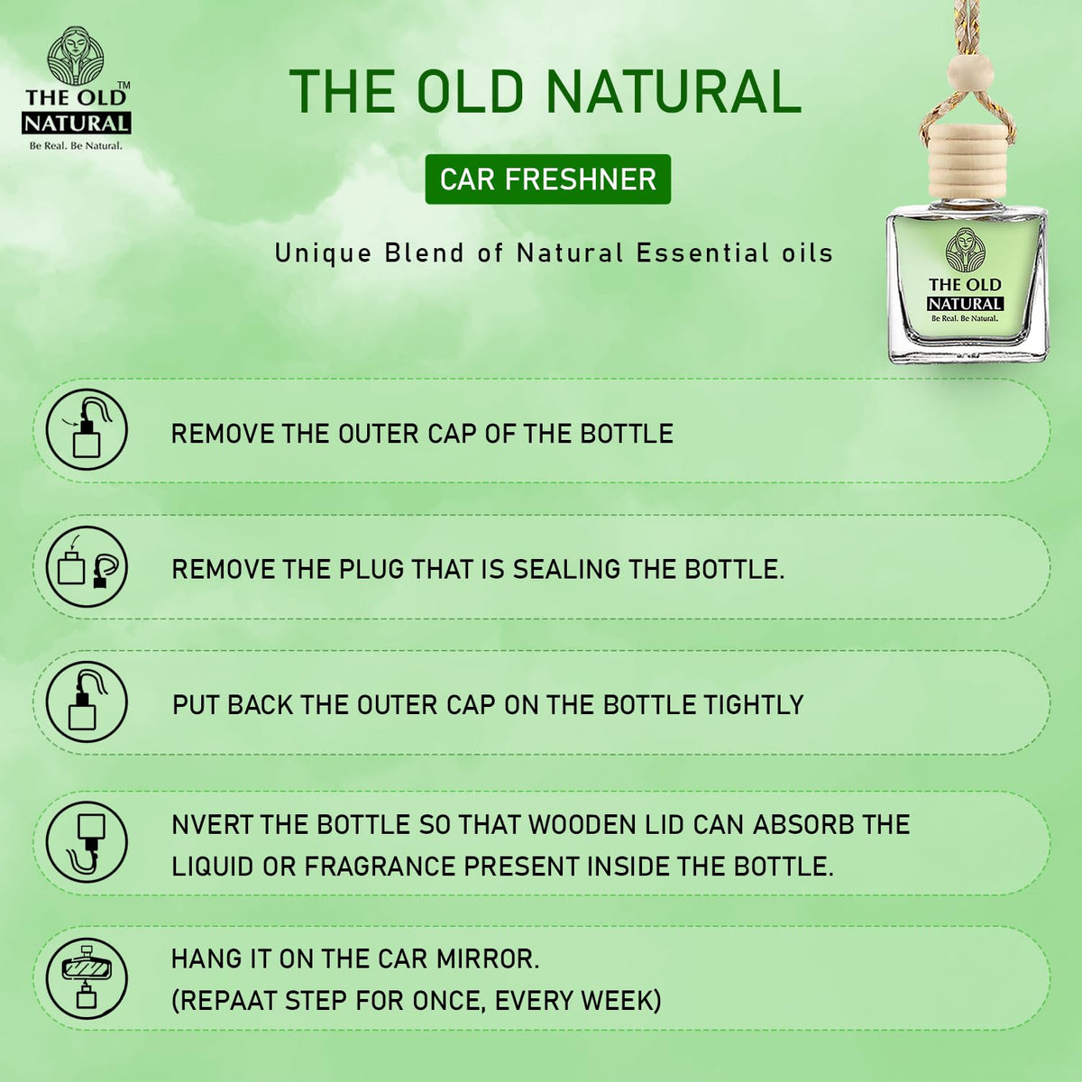 The Old Natural Car Perfume With Essential Oils | Car Perfume Diffuser With Wooden Lid | Car Fresheners Long Lasting | Car Perfumes (Pack Of 1 Expressions - 10ml)