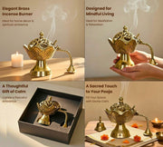 DSH Brass Dhup Dani Dhuna Loban Burner Kapoor Dani Incense Burner Sambrani Holder for Puja Home Decor & Gifting. (Large)