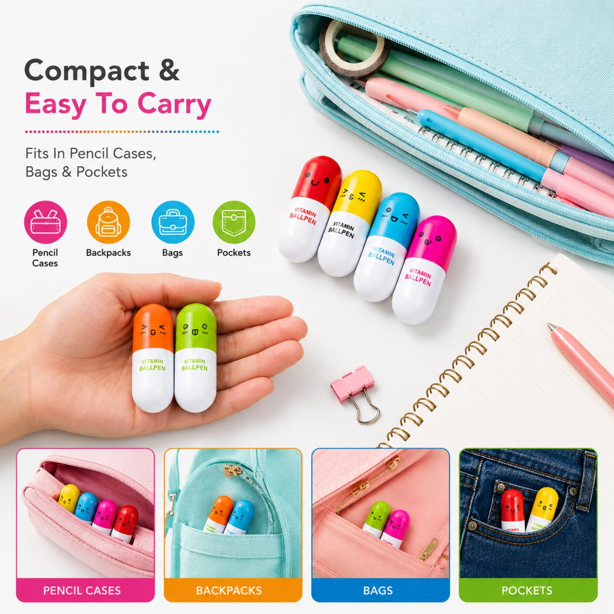 Toy Imagine Retractable Capsule Ball Pens for Kids, Pack of 24