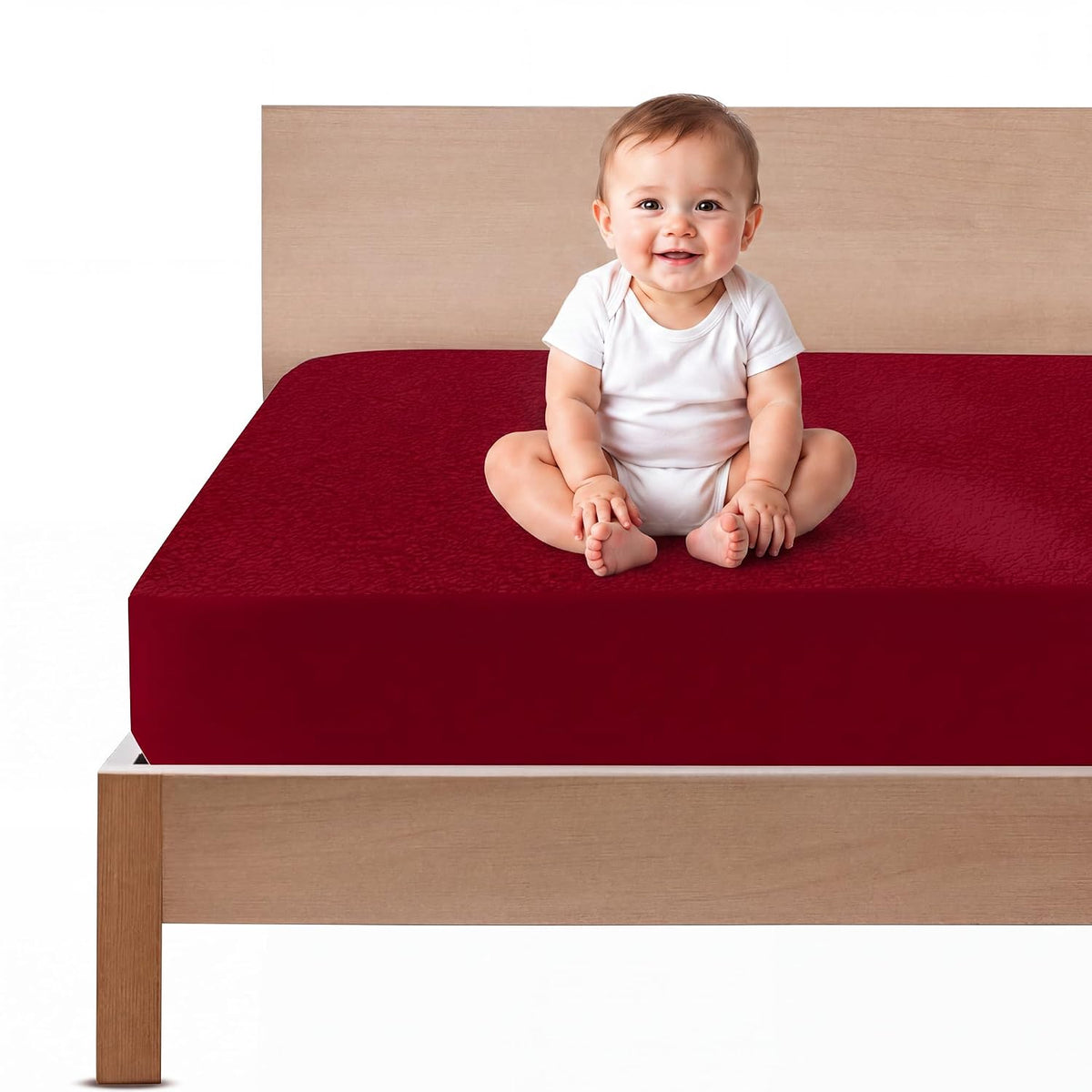 OYO BABY Waterproof Mattress Protector Queen Size | Soft Cotton Feel Terry with TPU Waterproof Layer | 360° Elastic Fitted Mattress Cover for Home, Kids & Baby | 72 x 60 Inch (6 x 5 Ft) - Maroon