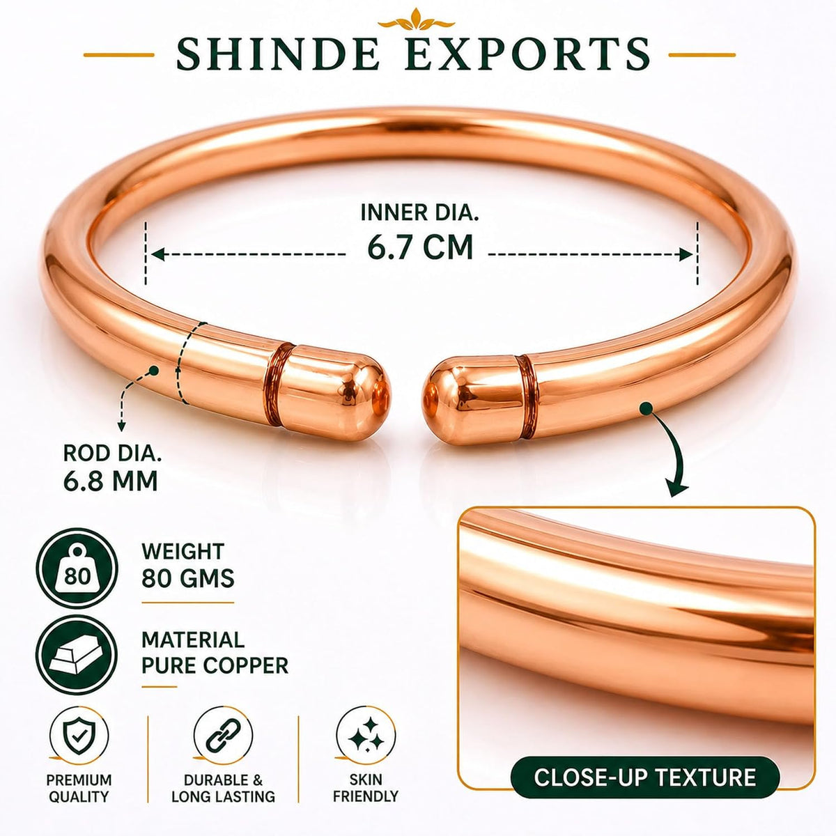 SHINDE EXPORTS Pure Copper Kada/Bracelet for Men and Women.