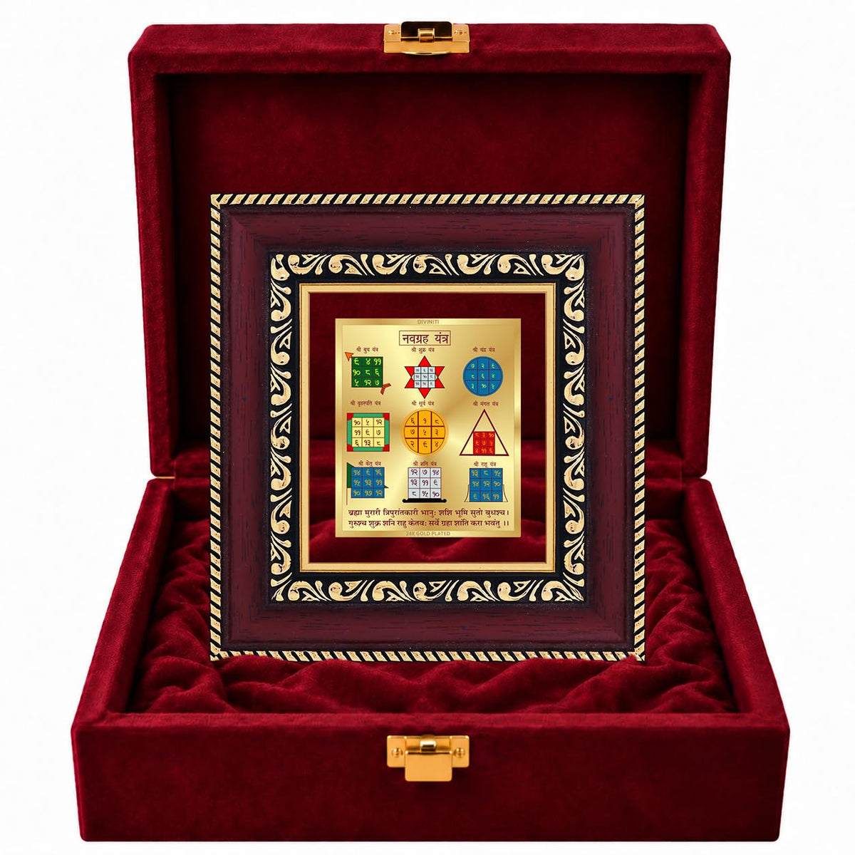 DIVINITI 24K Gold-Plated Navagraha Yantra Frame | Sacred Nine Planets Yantra for Harmony, Protection & Positivity | Home, Office & Pooja Decor | Premium Gift Box | 12 x 11 CM