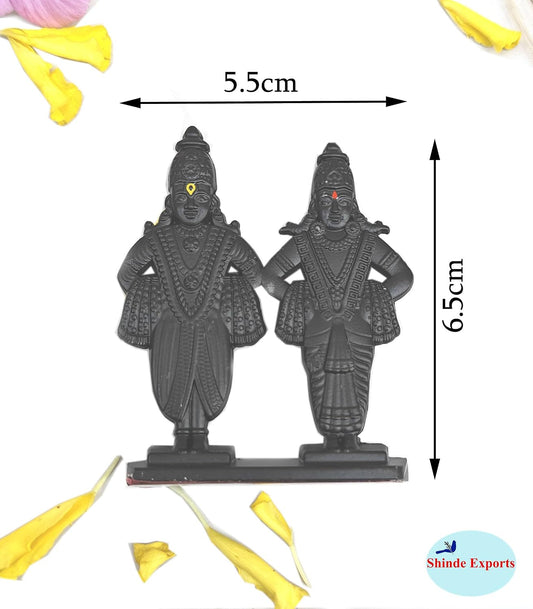 SHINDE EXPORTS Small Size Black Vitthal Rukmini Rakhumai Metal Murti, Religious Brass Idol, Classic Style Statue, Indoor Use, 4.5 cm Height, Glossy Finish