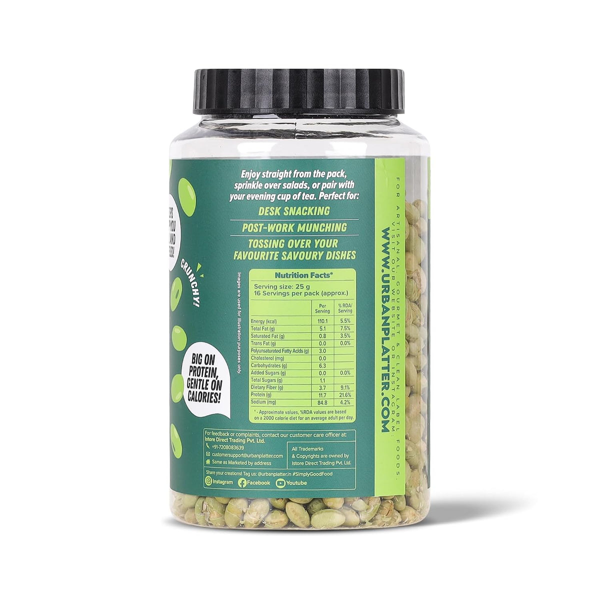 Urban Platter Roasted Salted Edamame, 400g (46% Protein, 14% Fiber, Lightly Salted Young Green Soybeans, Highest Plant Protein Supersnack)