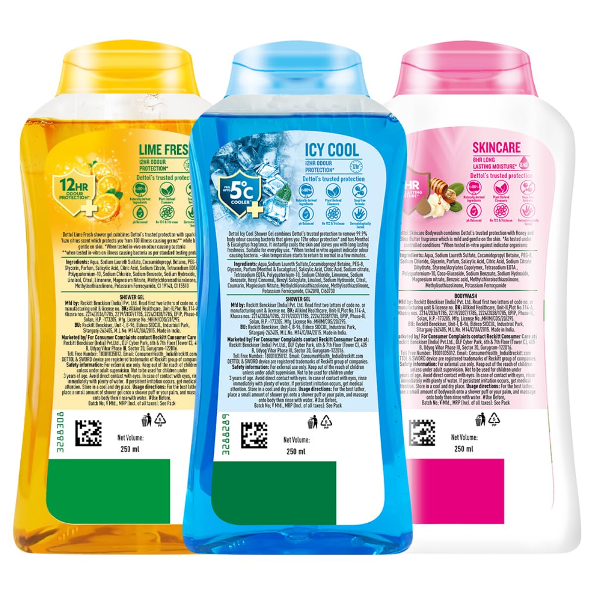 Dettol Body Wash and Shower Gel for Women and Men, (Icy Cool, Lime Fresh, Skincare) | 250ml Pack of 3