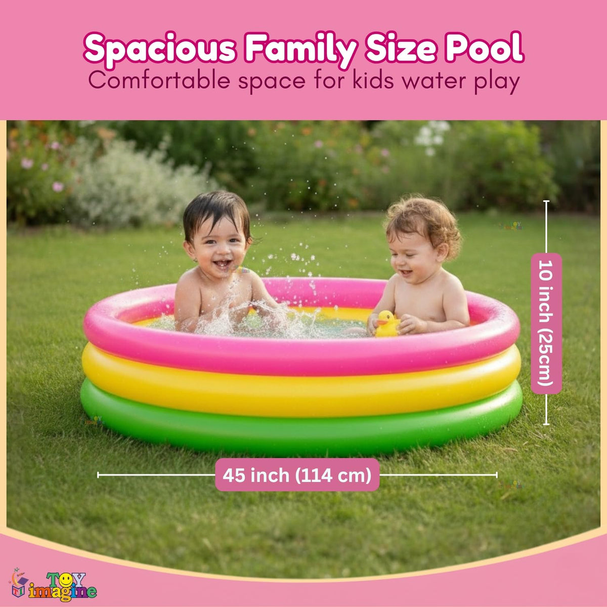 Toy Imagine 4ft Inflatable Kids Swimming Pool - Small Portable Bathtub | Sunset Glow Ring, Round, Colourful - Perfect for 2-3 Kids