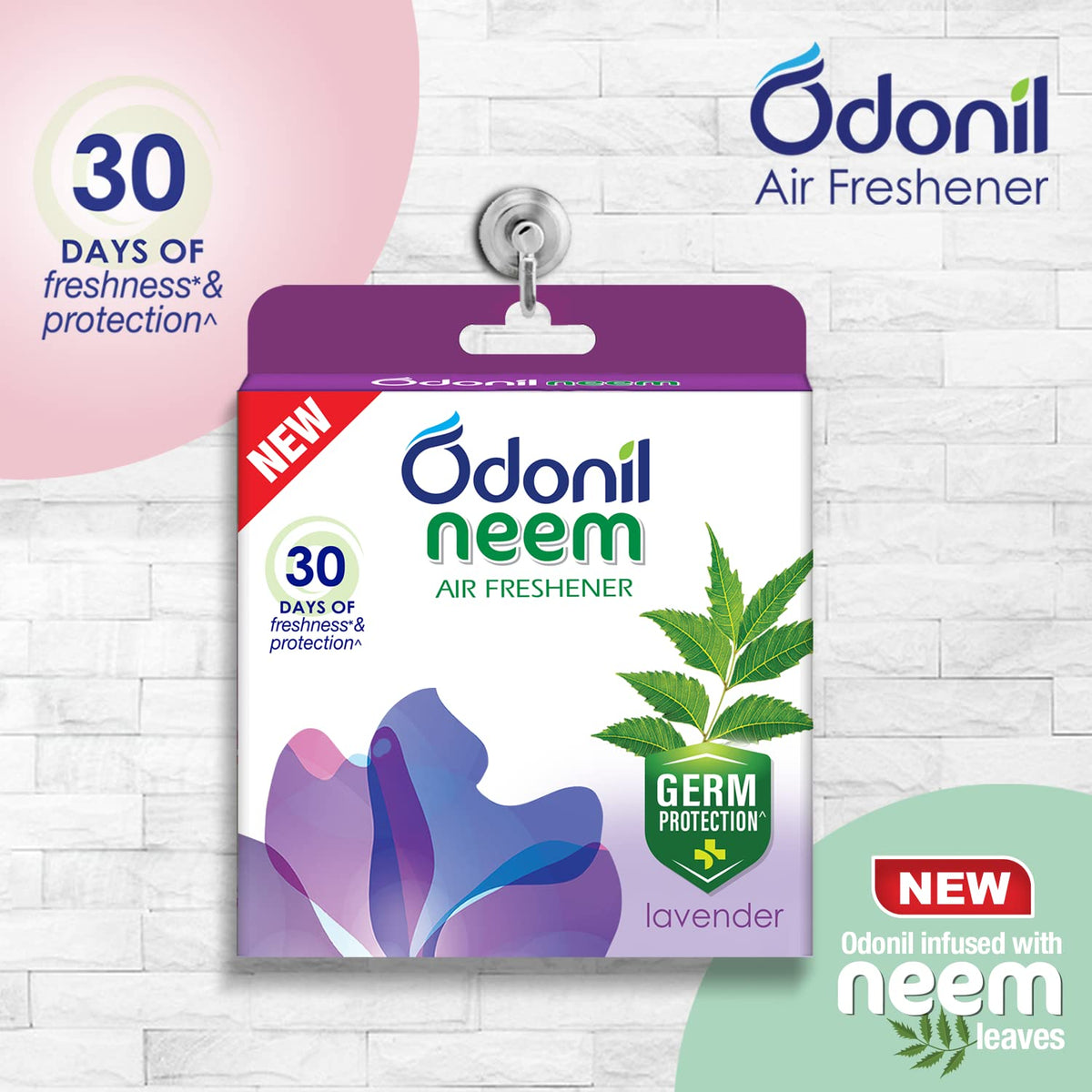 Odonil Bathroom & Toilet Air Freshener, Neem Mixed Fragrance Blocks - Jasmine, Lavender, Orchid, Rose, Long Lasting Fragrance, Lasts upto 30 days, Germ Protection, 384g (48g x Pack of 8)