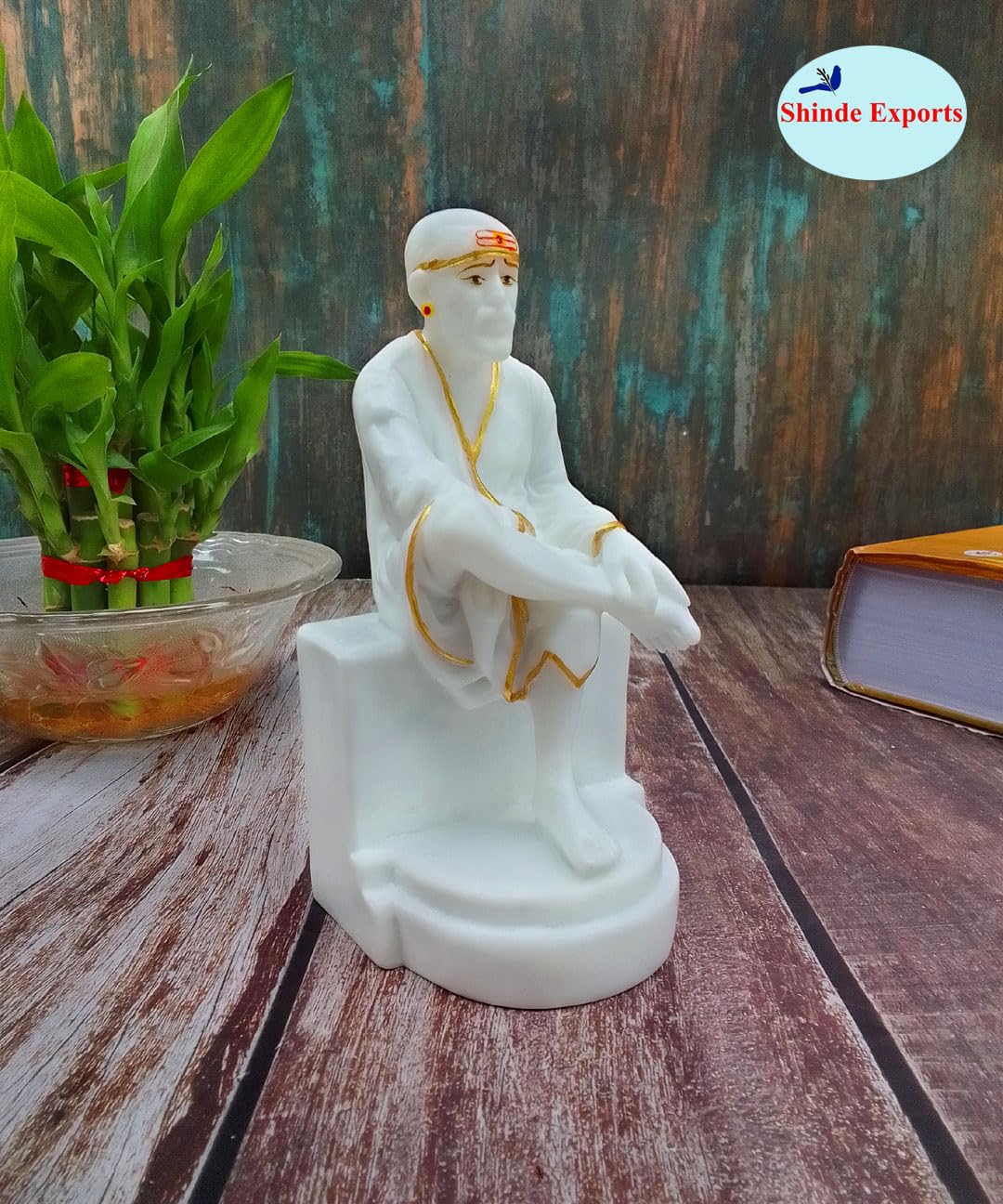 SHINDE EXPORTS White shirdi saibaba Marble Idol for Pooja Room Statue murti car Dashboard Home Murty. (16.5 CM)