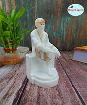 SHINDE EXPORTS White shirdi saibaba Marble Idol for Pooja Room Statue murti car Dashboard Home Murty. (16.5 CM)