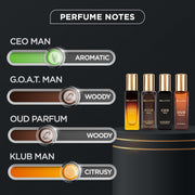 Bella Vita Luxury Man Liquid Perfume Gift Set 4 X 20 Ml For Men With Klub, Oud, Ceo, G.O.A.T Perfume | Woody, Citrusy Long Lasting Edp Fragrance Scent (Pack Of 3)
