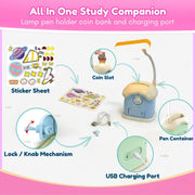 Toy Imagine 3-in-1 Desk Lamp with Pen Holder & Piggy Bank USB Rechargeable Study Lamp, Cute Design for Kids, Perfect for School Desk, Study Table & Bedroom(Multicolour)
