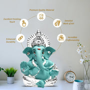 DIVINITI 999 Silver Plated Ganesha Idol for Home Decor Puja |Ganesh Idol for Home Decor Ganpati for Gift 3.5 inches |Ganesh Statue Gift for Office Desk Puja Room Figurine (8.89 x 5.08 cm) (Blue)