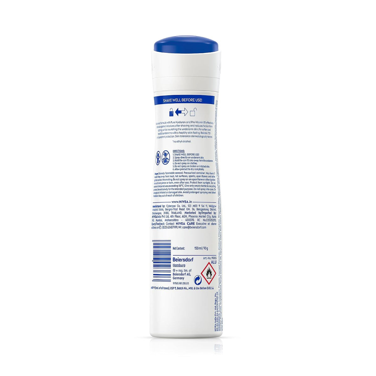 NIVEA Derma Control Defend Deodorant Spray | 0% Alcohol Deodorant | With Pure Hyaluron & Pro Vitamin B5 | Long Lasting with 72h Active Protection | For Underarm Care| Deodorant Spray for Women 150 ml